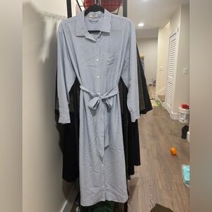 Elegant Blue Striped Long Sleeve Dress